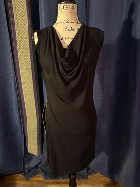 Black Drape Front Sheath Dress